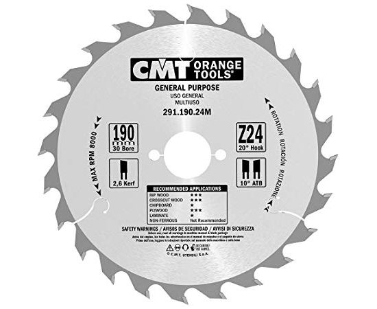 Griešanas disks kokam CMT 291; 190x2,6x30; Z24; 20°