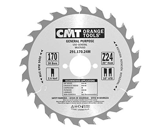 Griešanas disks kokam CMT 291; 170x2,6x30; Z24; 20°