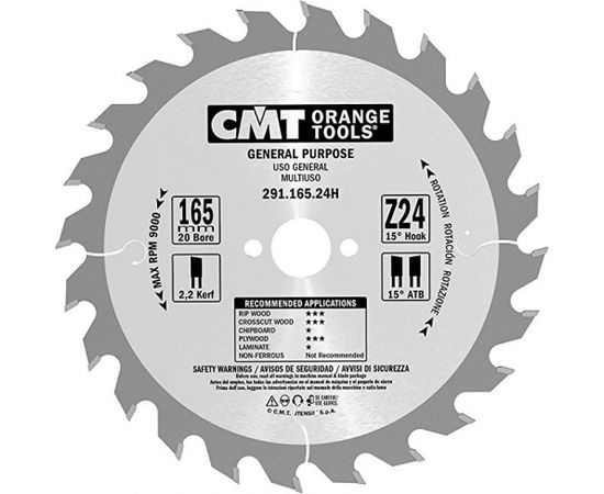 Griešanas disks kokam CMT 291; 165x2,2X20 mm; Z24