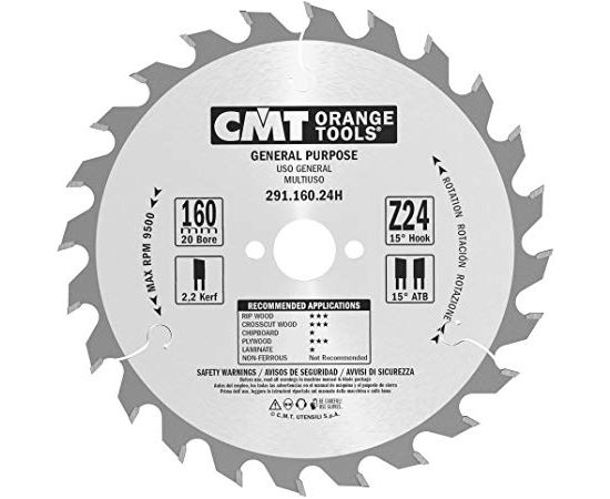 Griešanas disks kokam CMT 291; 160x2,2x20 mm; Z24