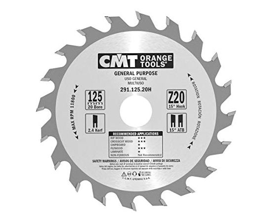 Griešanas disks kokam CMT 291; 125x2,4x20; Z20; 15°