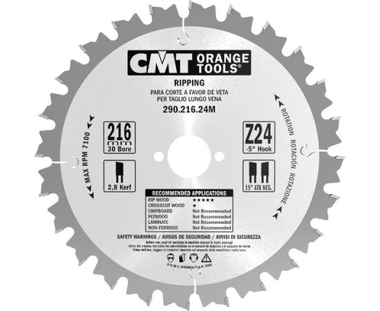 Griešanas disks kokam CMT 290; 240x2,8x30; Z24; 20°