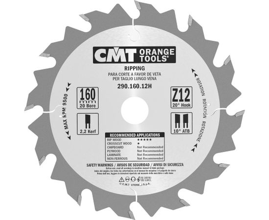 Griešanas disks kokam CMT 290; 160x2.2x20; Z12; 20°