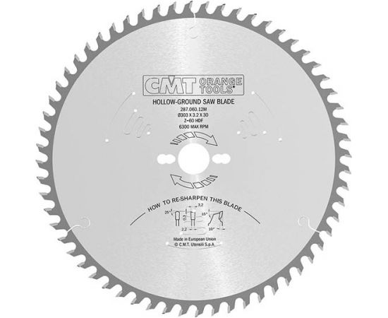 Griešanas disks kokam CMT 287; 160x2,6x20; Z34; 10°