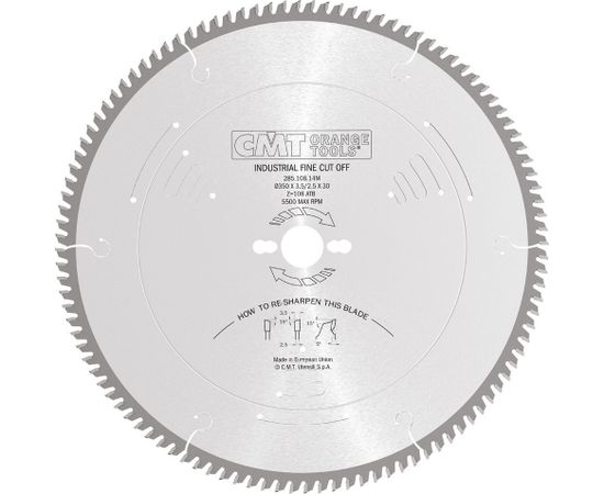 Griešanas disks kokam CMT 285; 350x3,5x30; Z108; 5°