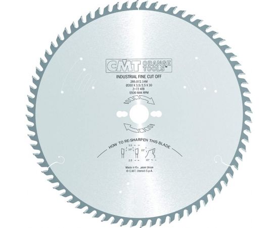 Griešanas disks kokam CMT 285; 350x3.5x30; Z72; 15°