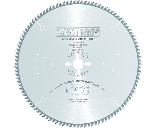 Griešanas disks kokam CMT 283; 350x3,5x30; Z108; 5°