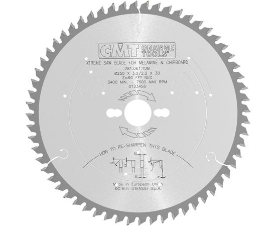 Griešanas disks kokam CMT 281; 165x2,2x20; Z56; -3°