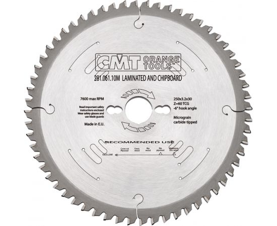 Griešanas disks kokam CMT 281; 250x3.2x30; Z60; -3°