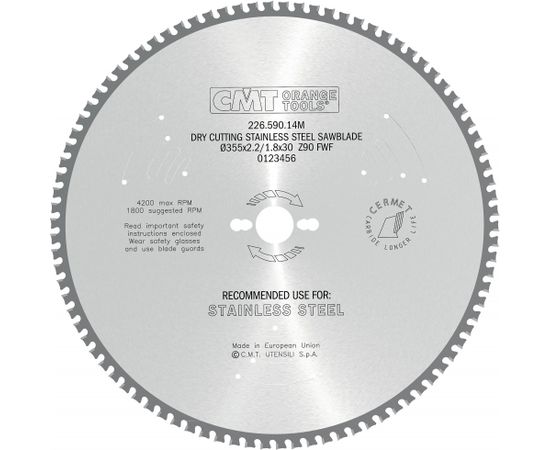 Griešanas disks metālam CMT 226; 355x2,2x30; Z90; 10°