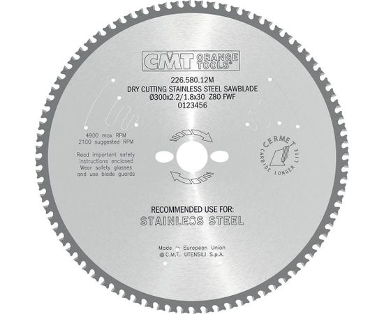 Griešanas disks metālam CMT 226; 300x2,2x30; Z80; 10°