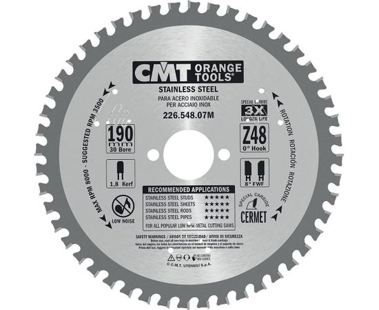 Griešanas disks metālam CMT 226; 190x1,8x30,0 mm; Z48; 10°