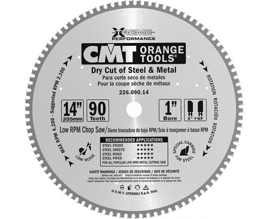 Griešanas disks metālam CMT 226; 355x2.2x25.4; Z90; 0°