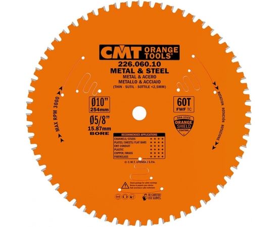 Griešanas disks metālam CMT 226; 254x2,2x15,87; Z60; 0°