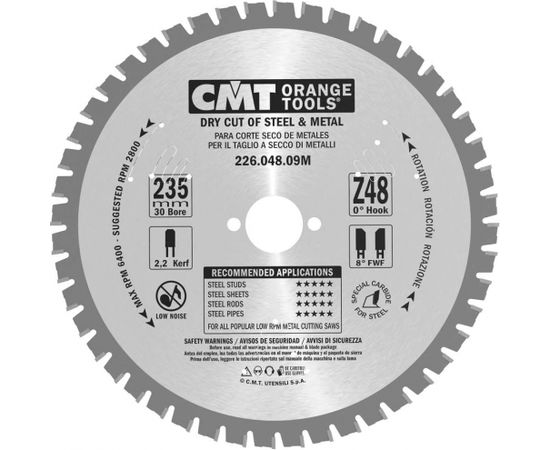 Griešanas disks metālam CMT 226; 235x2.2x30; Z48; 0°