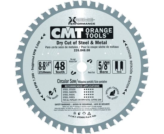 Griešanas disks metālam CMT 226; 210x2.2x15.87; Z48; 0°