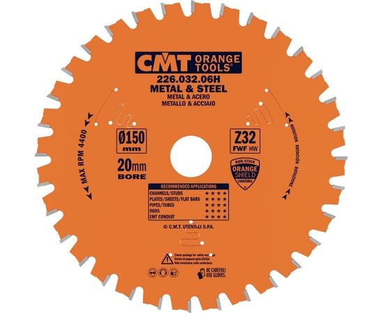 Griešanas disks metālam CMT 226; 150x1,6x20; Z32; 0°