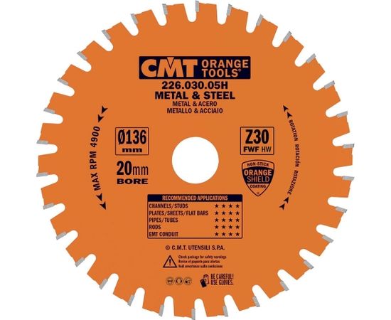Griešanas disks metālam CMT 226; 136,5x1,5x20; Z30; 0°