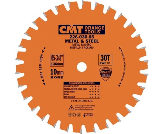 Griešanas disks metālam CMT 226; 136,5x1,5x10; Z30; 0°