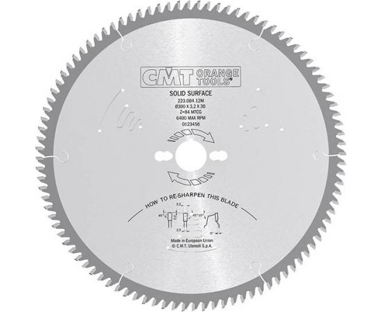 Griešanas disks kokam CMT 223; 250x3,2x30; Z84; 10°