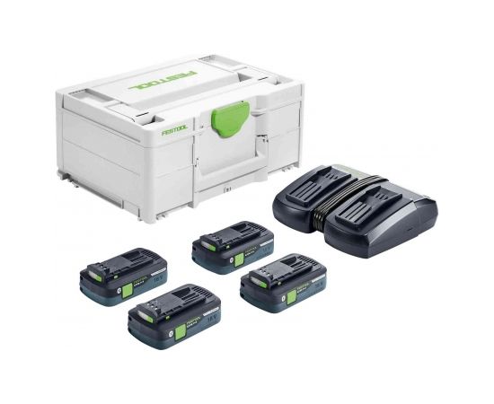 Piederumu komplekts Festool SYS 18V 4x4,0/TCL 6 DUO; 18 V; 4x4,0 Ah akum.