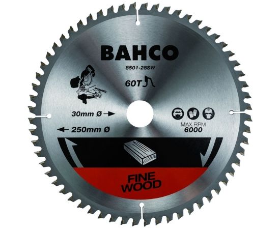 Griešanas disks kokam Bahco 8501-260-60SW; 260x30 mm; 60T; 0° Zāģripas