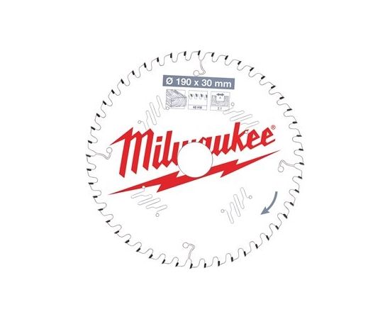 Griešanas disks kokam Milwaukee 4932471380; 190x30x2,1 mm; Z48; 10°