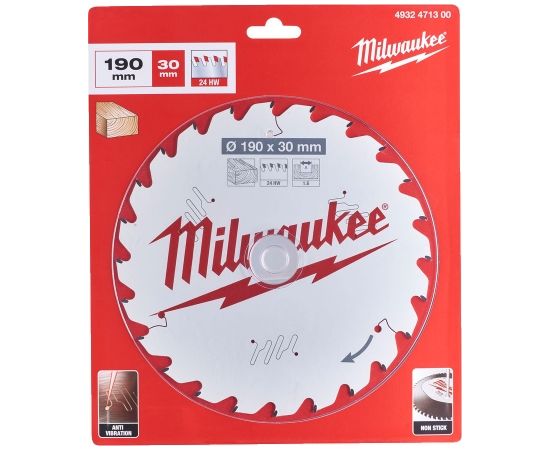 Griešanas disks kokam Milwaukee 4932471300; 190x30x1,6 mm; Z24; 15°