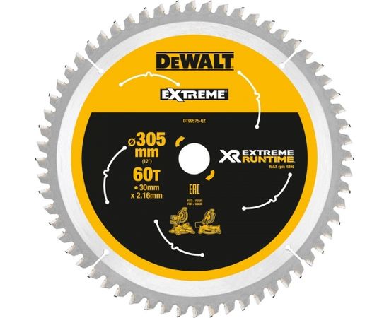 Griešanas disks kokam DeWalt DT99575-QZ; 305x30 mm; 7°