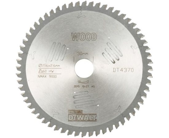 Griešanas disks kokam DeWalt DT4370-QZ; 216x30 mm; 60T