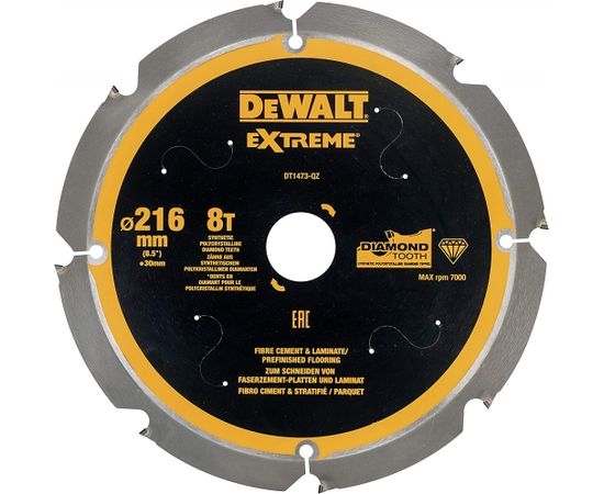 Griešanas disks šķiedru cementam DeWalt DT1473-QZ; 8T; 216x30 mm