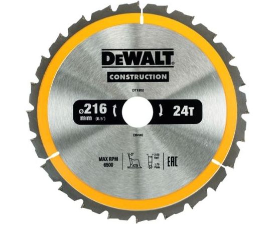 Griešanas disks kokam DeWalt DT1952; 216x30 mm; 24T