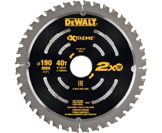 Griešanas disks DeWalt DT4394; 190x30 mm; T40