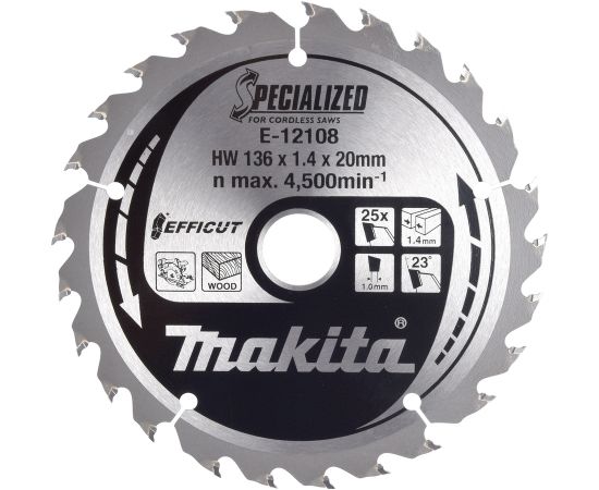 Griešanas disks Makita E-12108; 136x1,4x20 mm; Z25; 23°