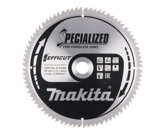 Griešanas disks kokam Makita EFFICUT; 305x2,15x30,0 mm; Z80; 10°