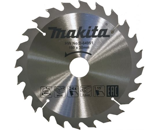 Griešanas disks kokam Makita; 190x2,2x30,0 mm; Z24; 15°