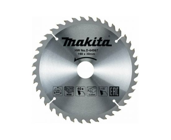 Griešanas disks kokam Makita; 190x2,2x30,0 mm; Z40; 15°