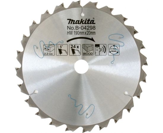 Griešanas disks kokam Makita; 190x2,2x20,0 mm; Z24; 5°