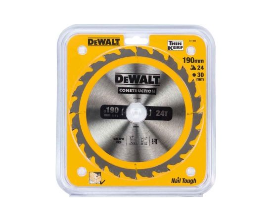 Griešanas disks kokam DeWalt Construction; 190x30 mm; Z24