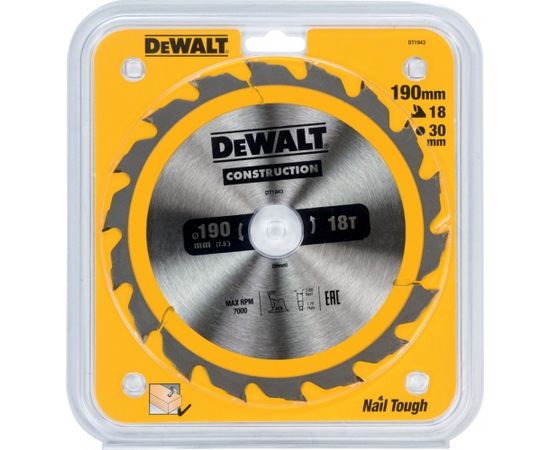 Griešanas disks kokam DeWalt Construction; 190x30 mm; Z18