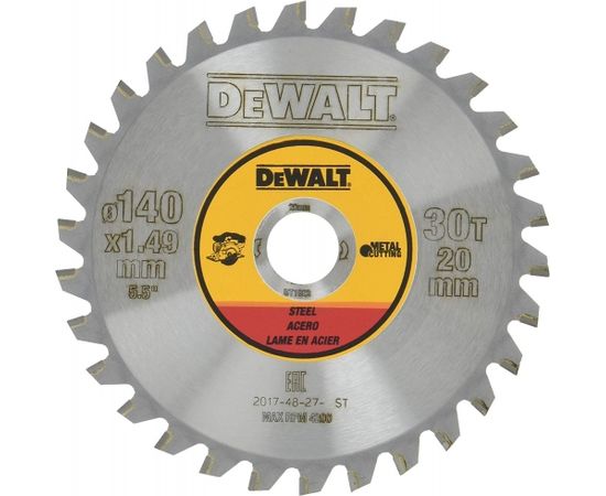Griešanas disks metālam DeWalt; 140x1,49x20,0 mm; Z30; 1,5°