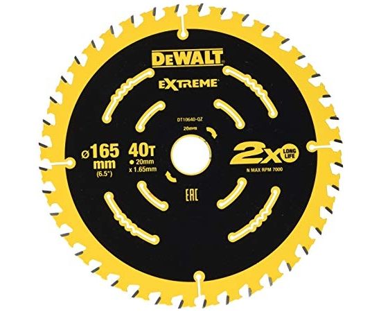 Griešanas disks kokam DeWalt; 165x1,65x20,0 mm; Z40; 18°