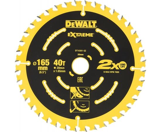 Griešanas disks kokam DeWalt; 165x1,65x20,0 mm; Z40; 18°