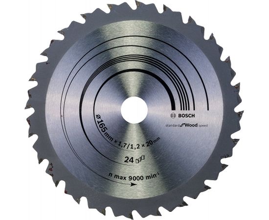 Griešanas disks kokam Bosch SPEEDLINE WOOD; 165x1,7x20,0 mm; Z24; 15°