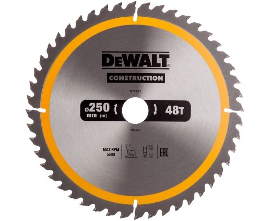 Griešanas disks DeWalt; 250x3x30,0 mm; Z48; 10°