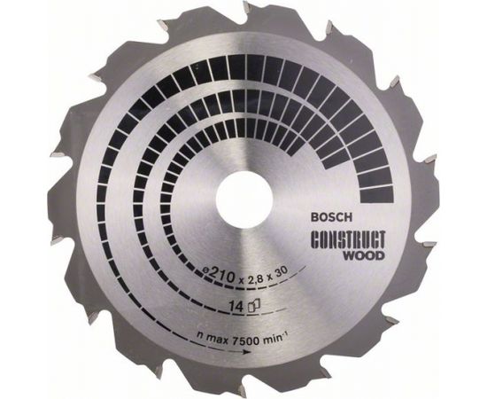 Griešanas disks kokam Bosch CONSTRUCT WOOD; 210x2,8x30,0 mm; Z14; 12°