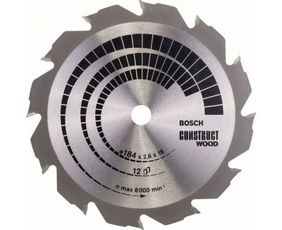 Griešanas disks kokam Bosch CONSTRUCT WOOD; 184x2,6x16,0 mm; Z12; 12°