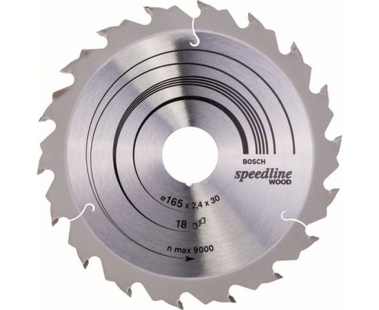 Griešanas disks kokam Bosch SPEEDLINE WOOD; 165x2,4x30,0 mm; Z18; 15°