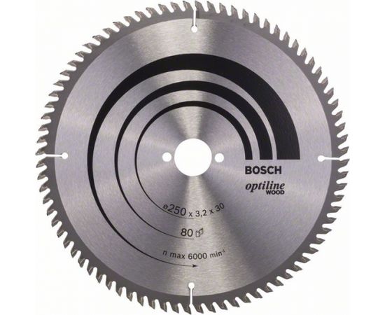 Griešanas disks kokam Bosch OPTILINE WOOD; 251x3,2x30,0 mm; Z80; 15°