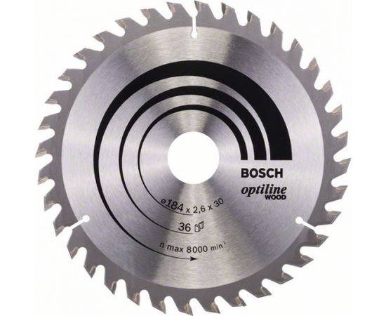 Griešanas disks kokam Bosch OPTILINE WOOD; 184x2,6x30,0 mm; Z36; 15°